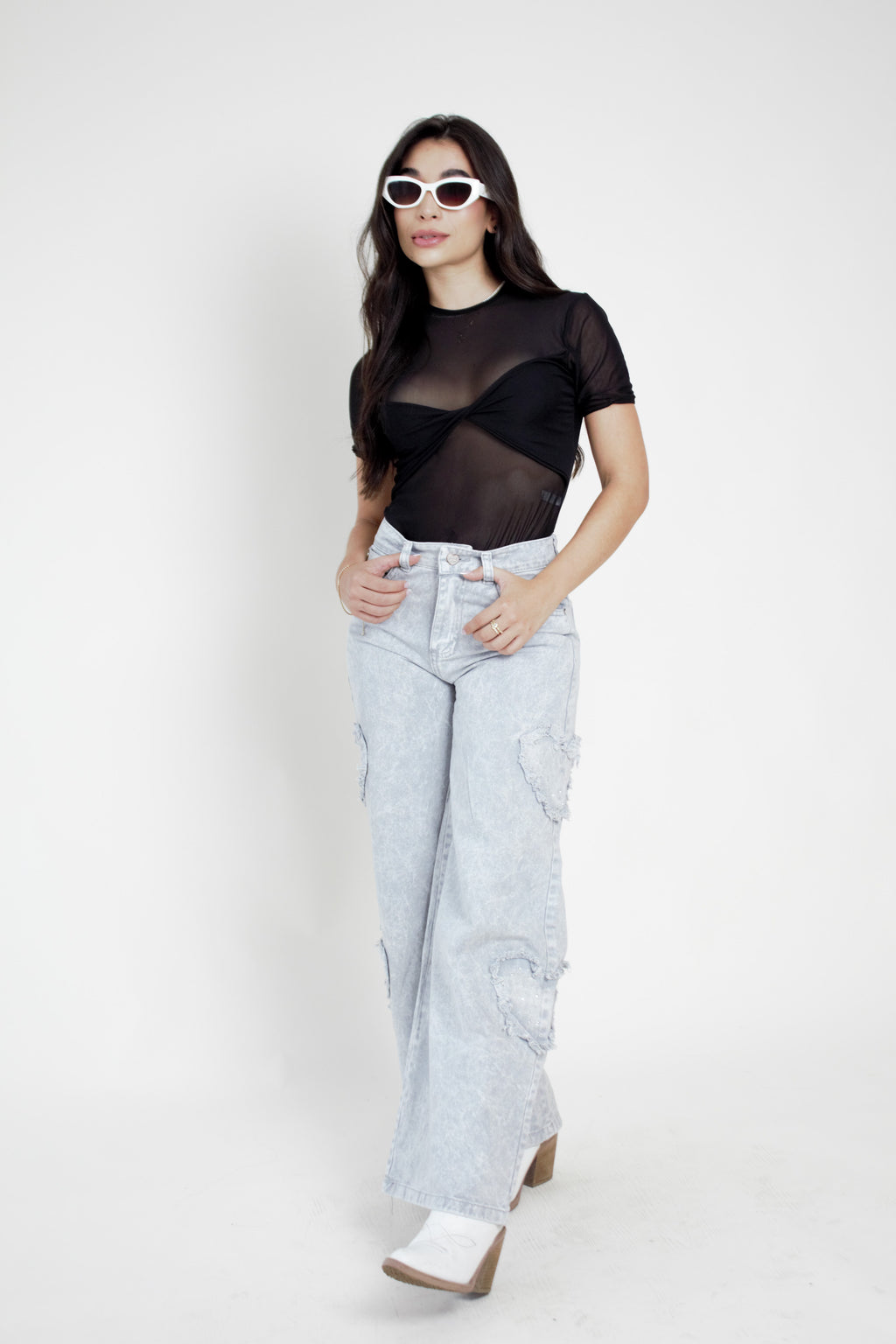 Jean Moda Corazones con Brillos