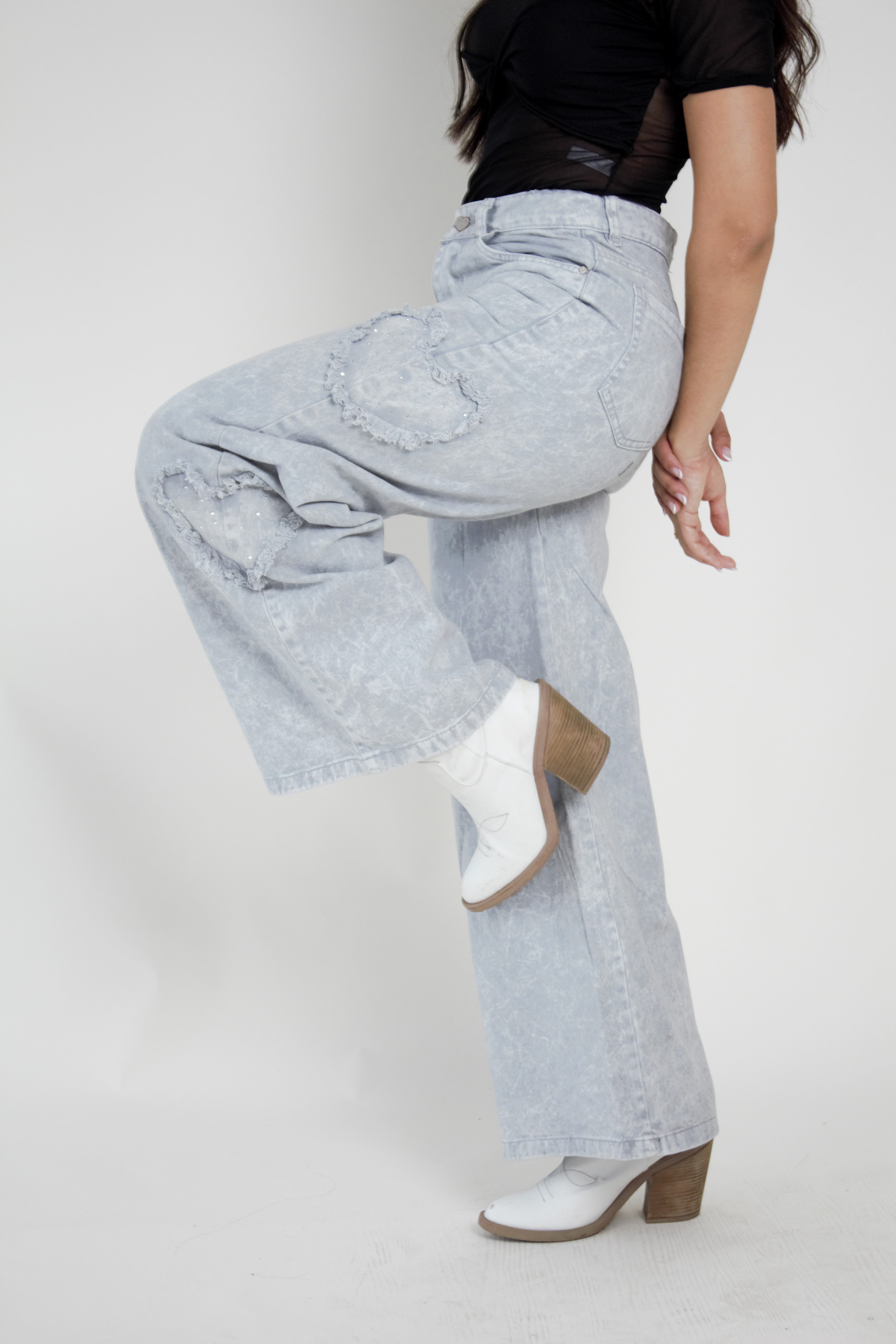 Jean Moda Corazones con Brillos