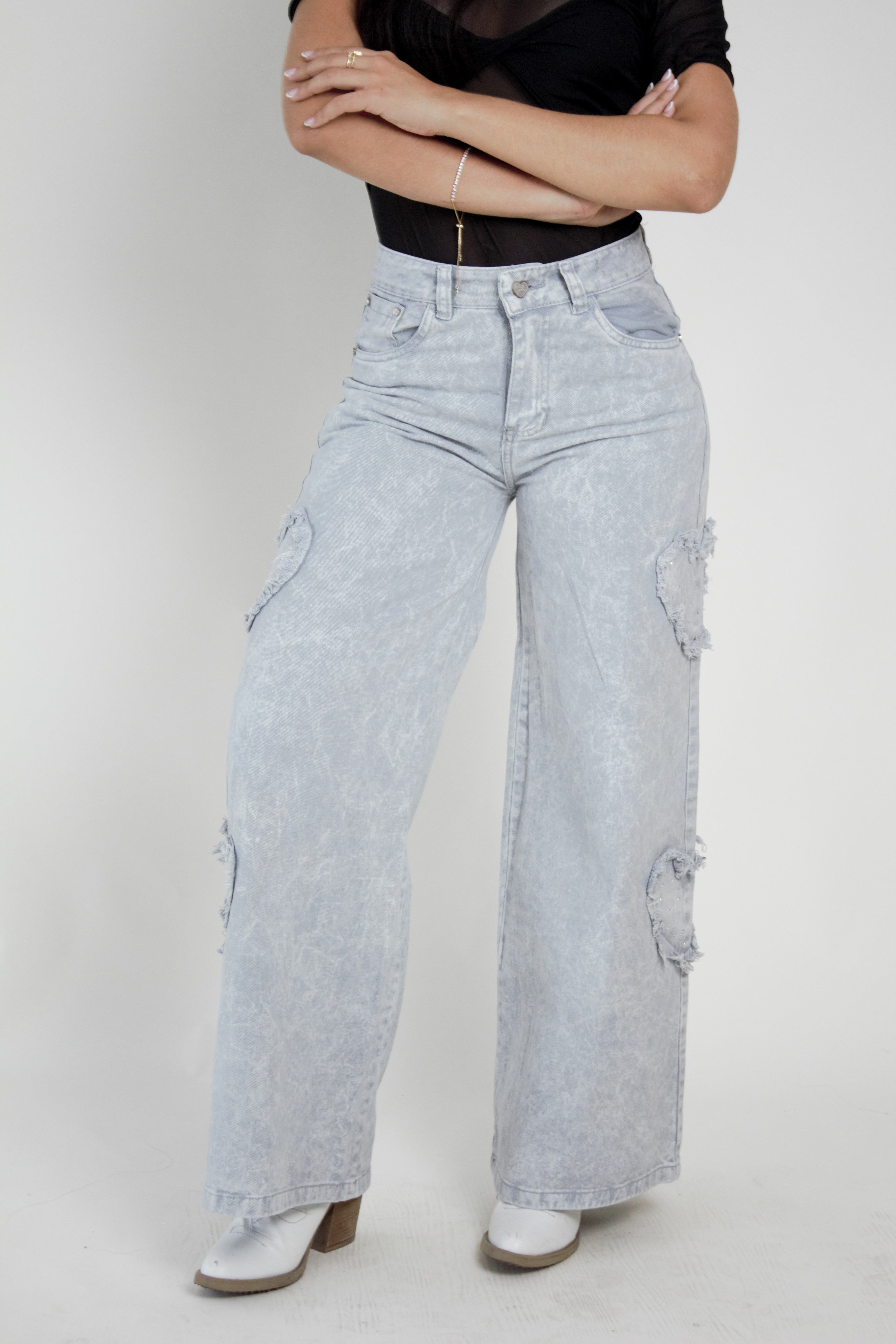 Jean Moda Corazones con Brillos